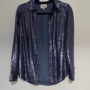 Cinq a sept, Sequin Navy Blue Women's Top, XS